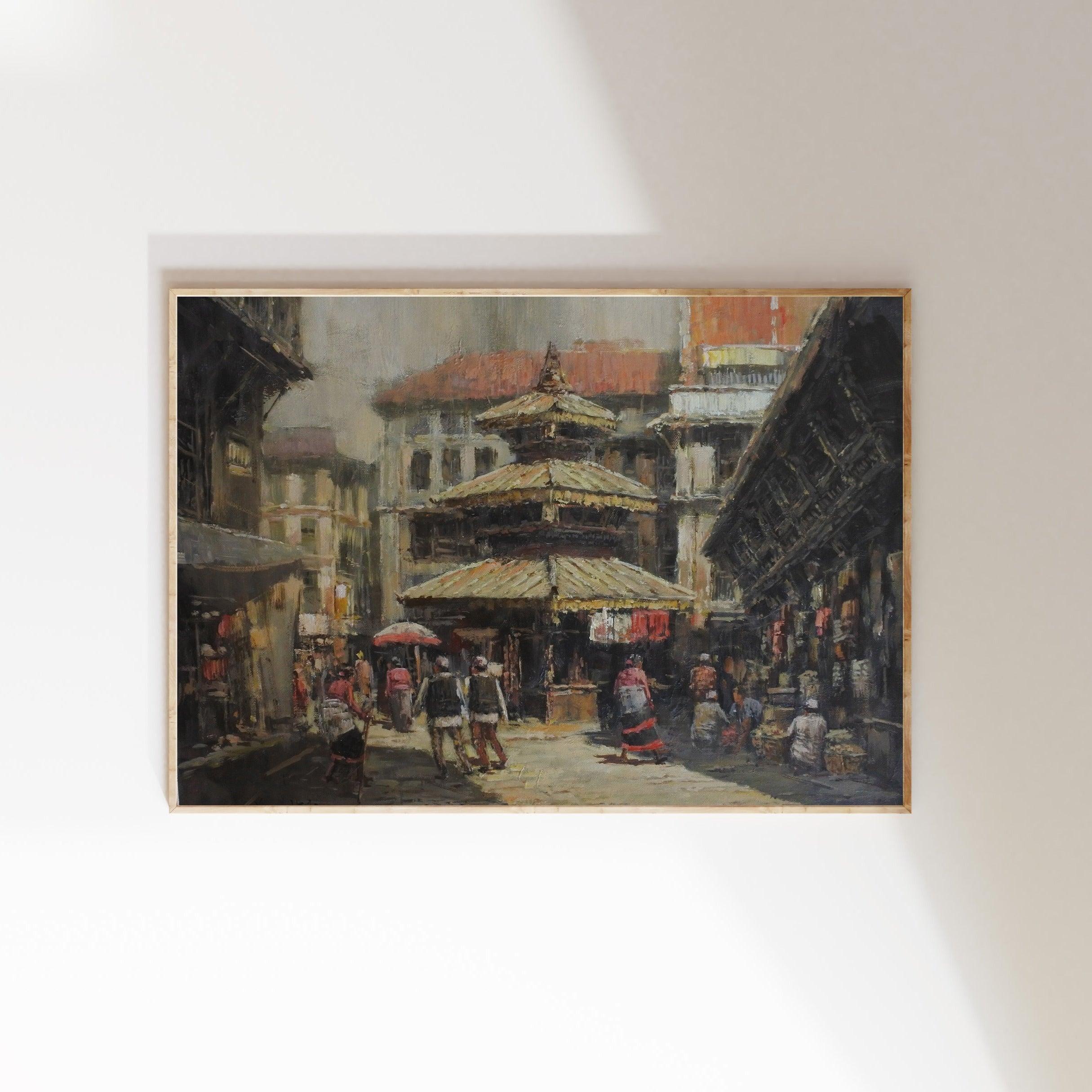 Asan, Kathmandu, Market, Bazaar, Kathmandu Art, Artwork, Paintings, Nepalese Art, Art for home