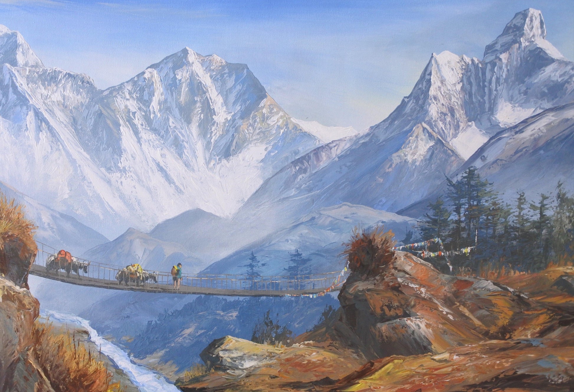 Mt. Everest and Ama Dablam with Himalayan Yaks Painting