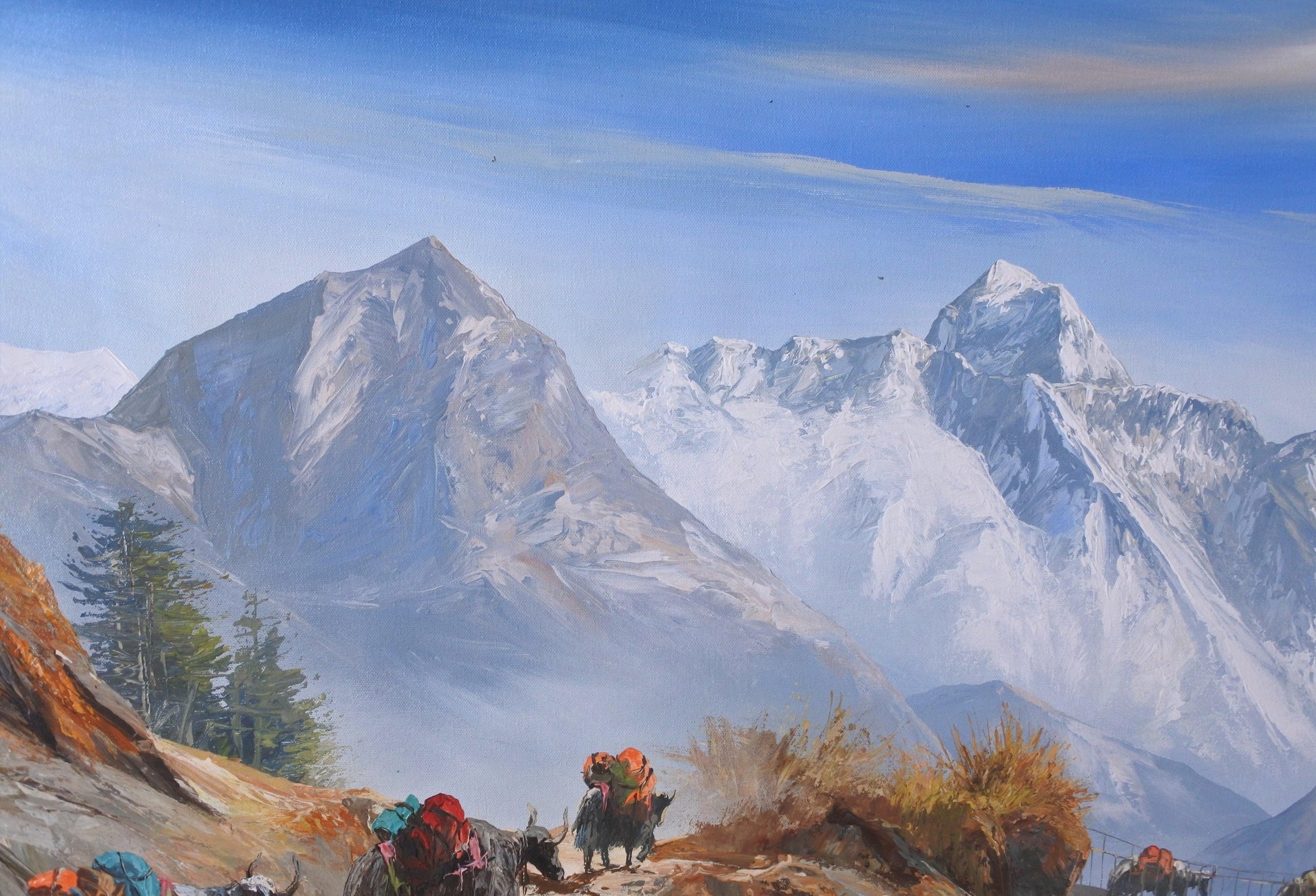 Mt. Everest and Ama Dablam with Himalayan Yaks Painting