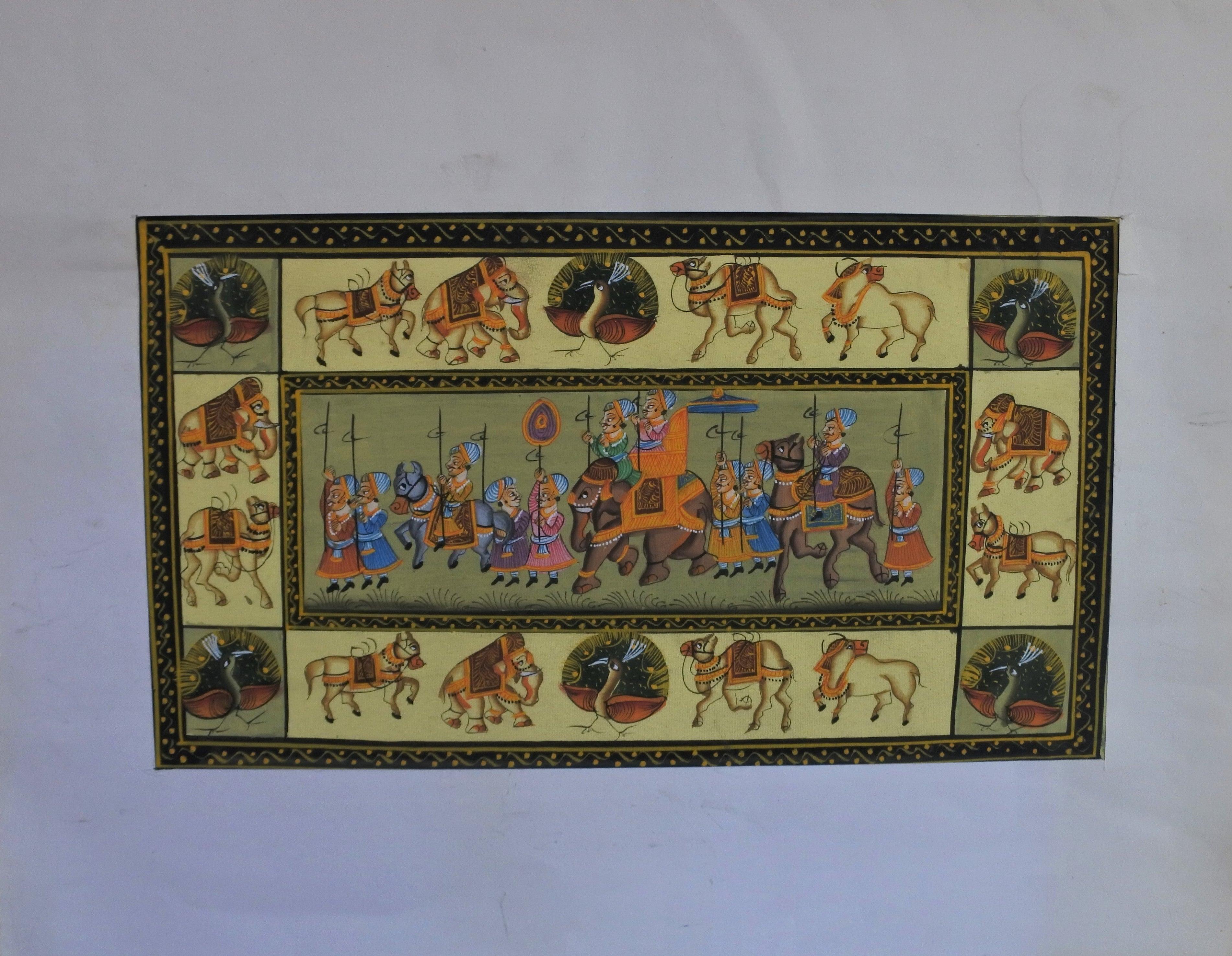 Royal Rajput Procession on Silk Cloth