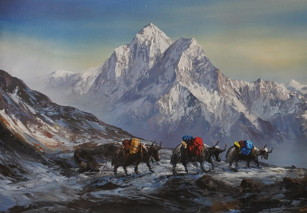 Ama Dablam Backview, Himalayan Yaks, Misty, Nepal, Himalayan Range