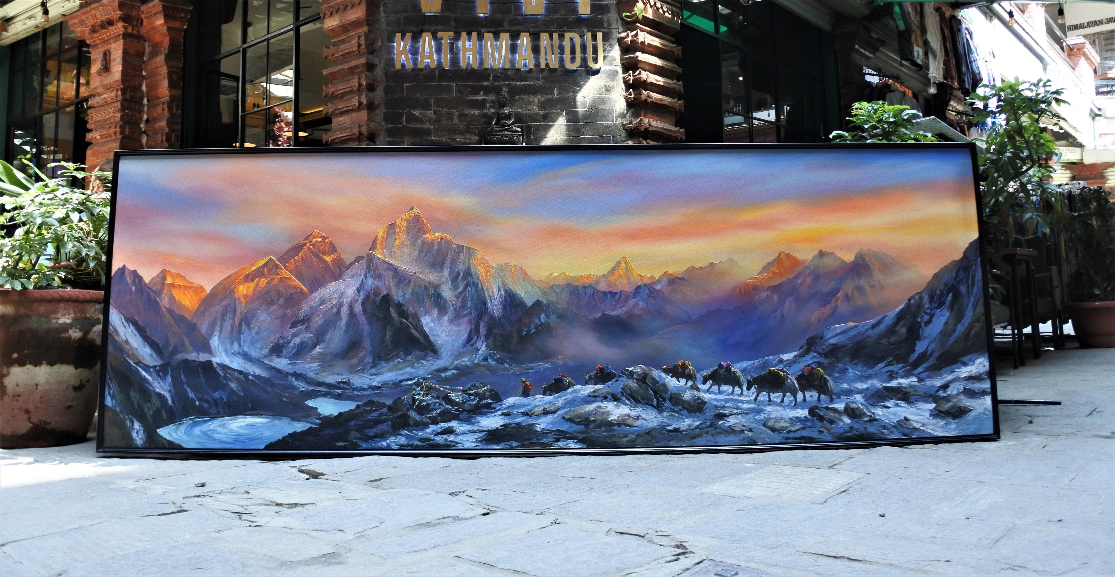Experience the most astonishing view of the world’s tallest mountains including Mount Everest, Mount Nuptse, Mount Changtse, Mount Lhotse, and Mount Ama Dablam among others. A true statement piece by our Senior Artist Tika.