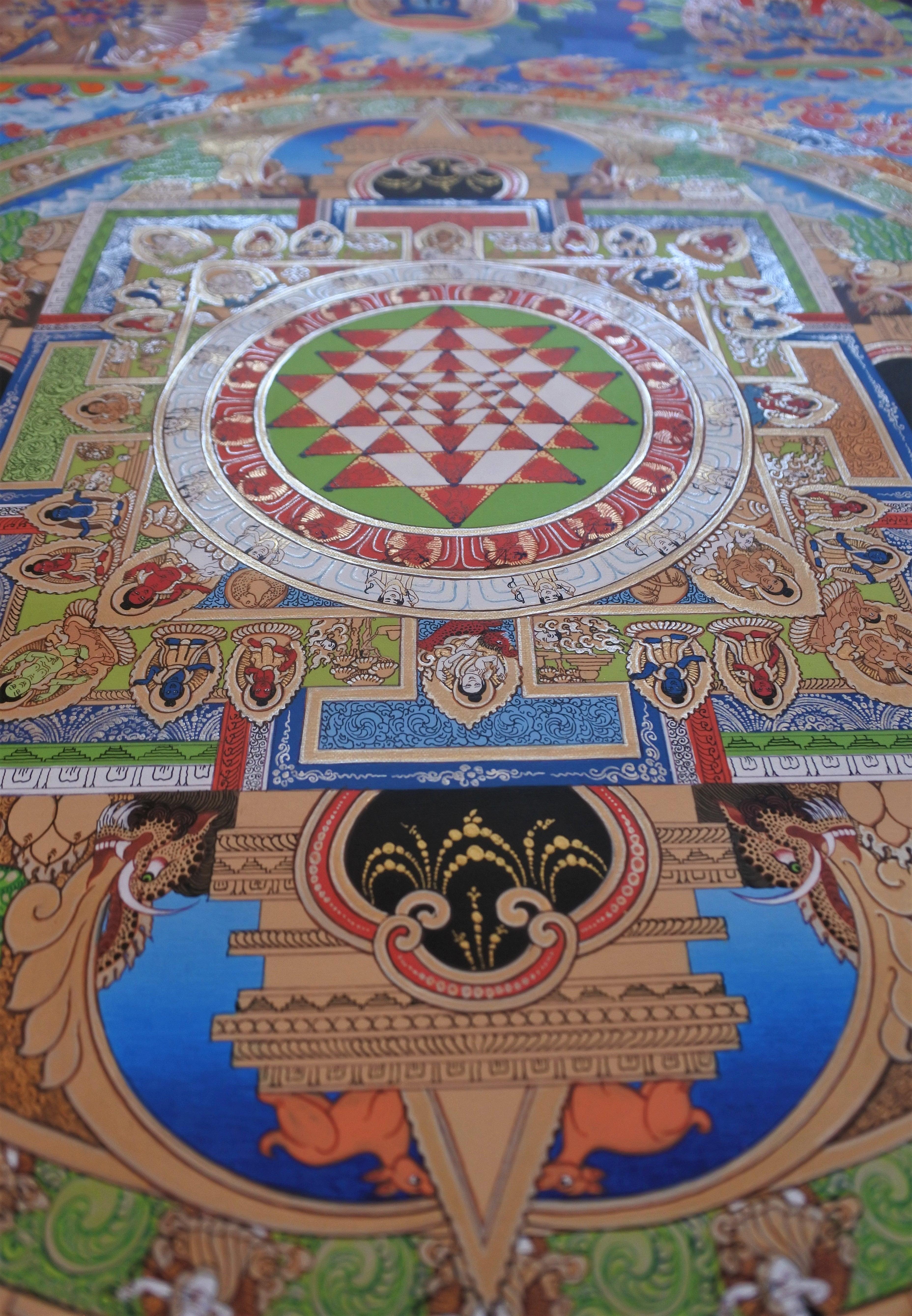 Shri Yantra Thangka in Gold, Hand-Painted Master Thangka