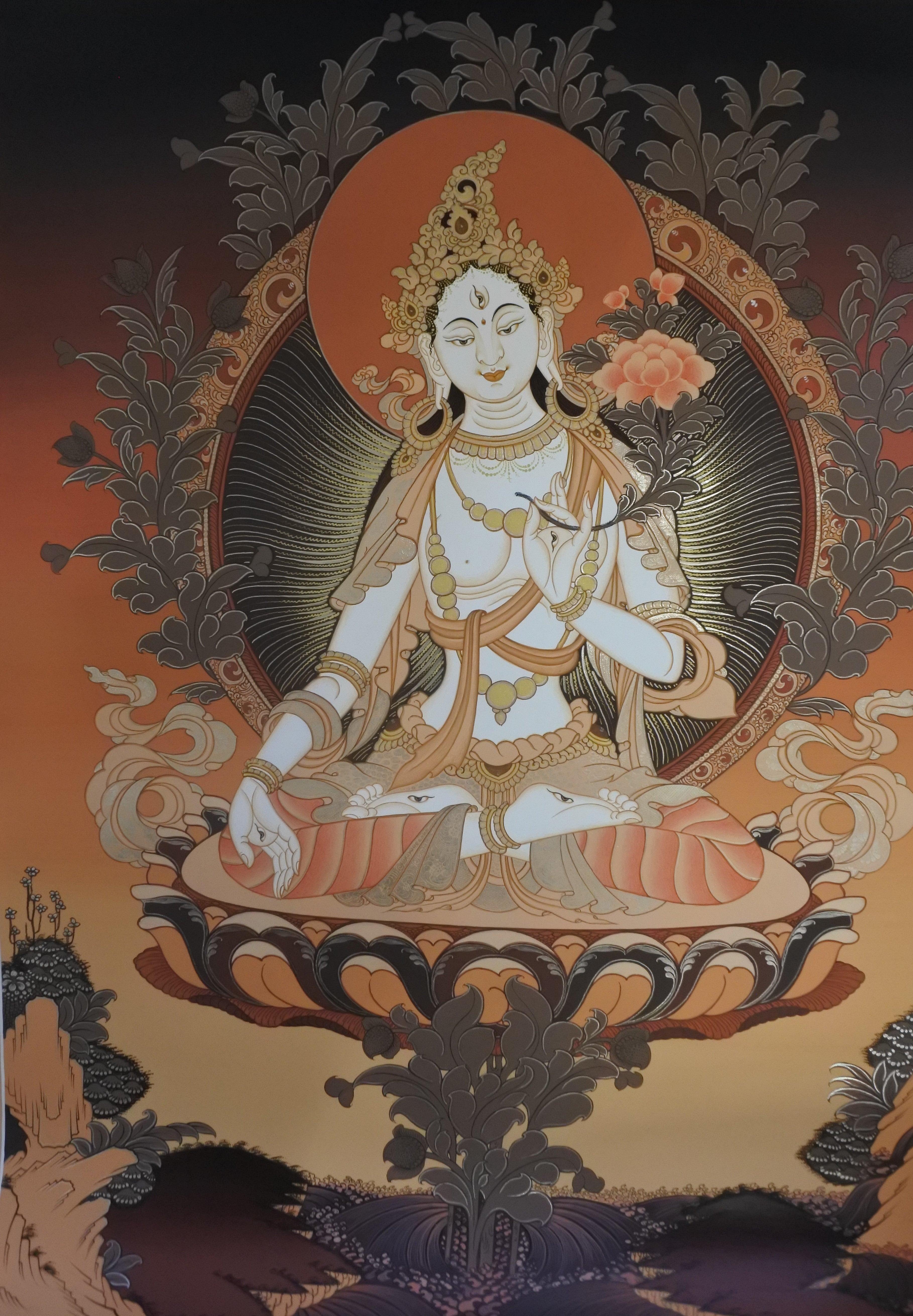 White Tara, Goddess White Tara, Thangka, Tara Thangka, Tibetan Art, Buddhist Art, White Tara Thangka, Traditional Thangka, Nepalese Art