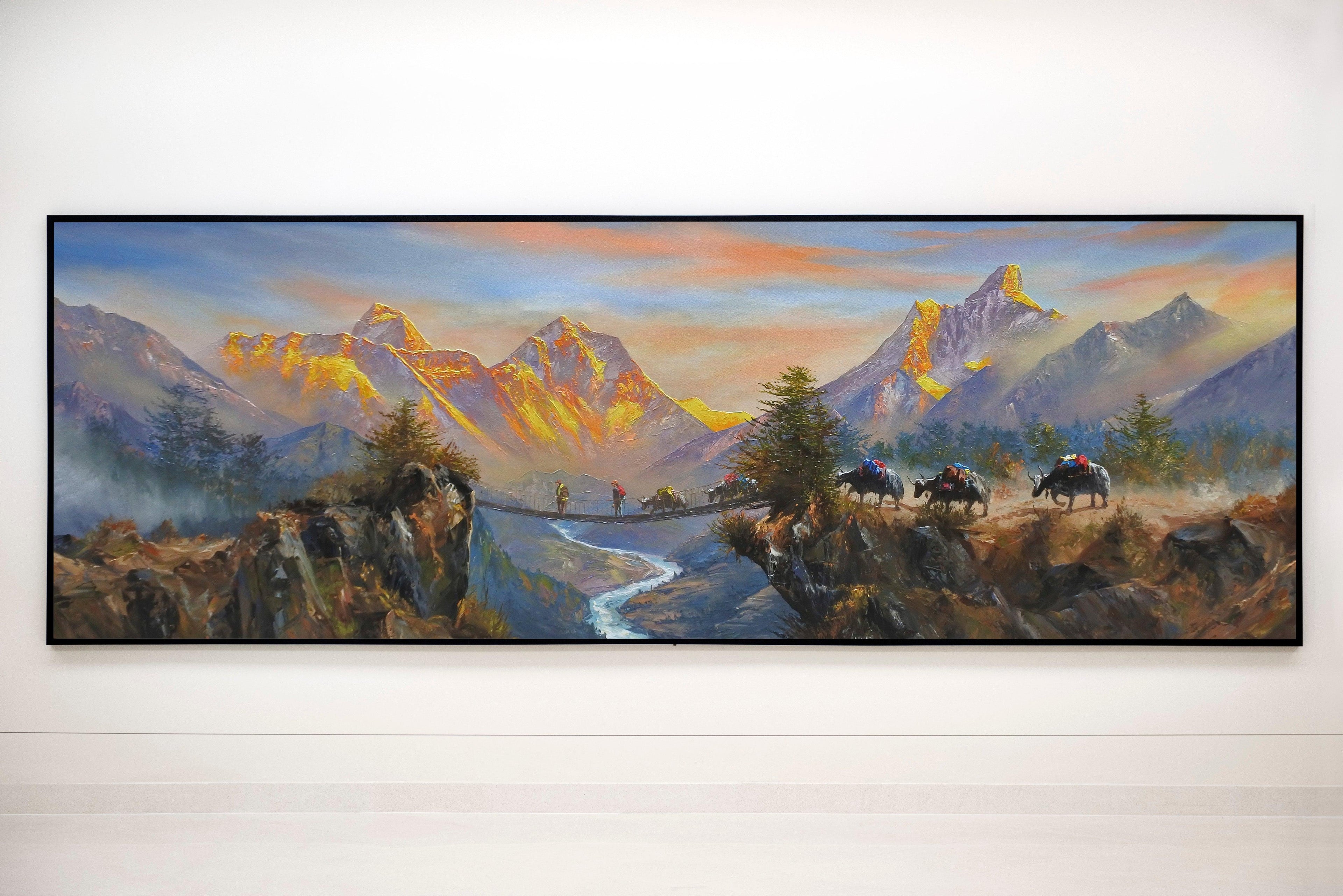 Everest, Solokhumbu, Nepal, Trekking in Nepal, Nepalese Paintings, Incredible Paintings, Ama Dablam, Yaks, Himalayan Animals, Sunset View Paintings, Home Decor