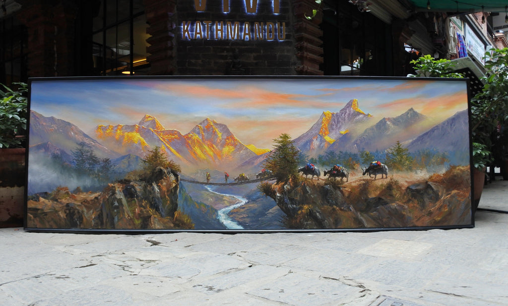 Everest, Solokhumbu, Nepal, Trekking in Nepal, Nepalese Paintings, Incredible Paintings, Ama Dablam, Yaks, Himalayan Animals, Sunset View Paintings, Home Decor
